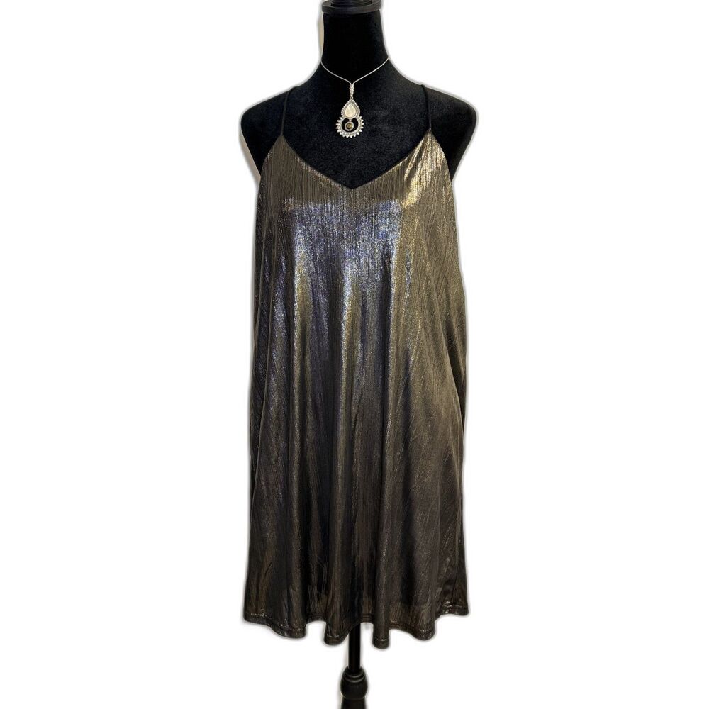 70s Glam Rock Gold Metallic Pleated Swing Mini Dress — Disco, NYE